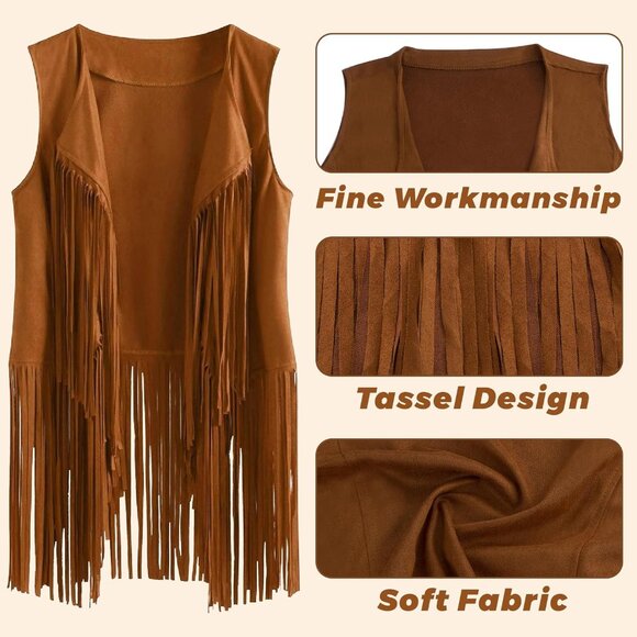 60s 70s Outfit for Women Hippy Accessories Fringe Hippie Vest Clothes for Hallow - Picture 6 of 7